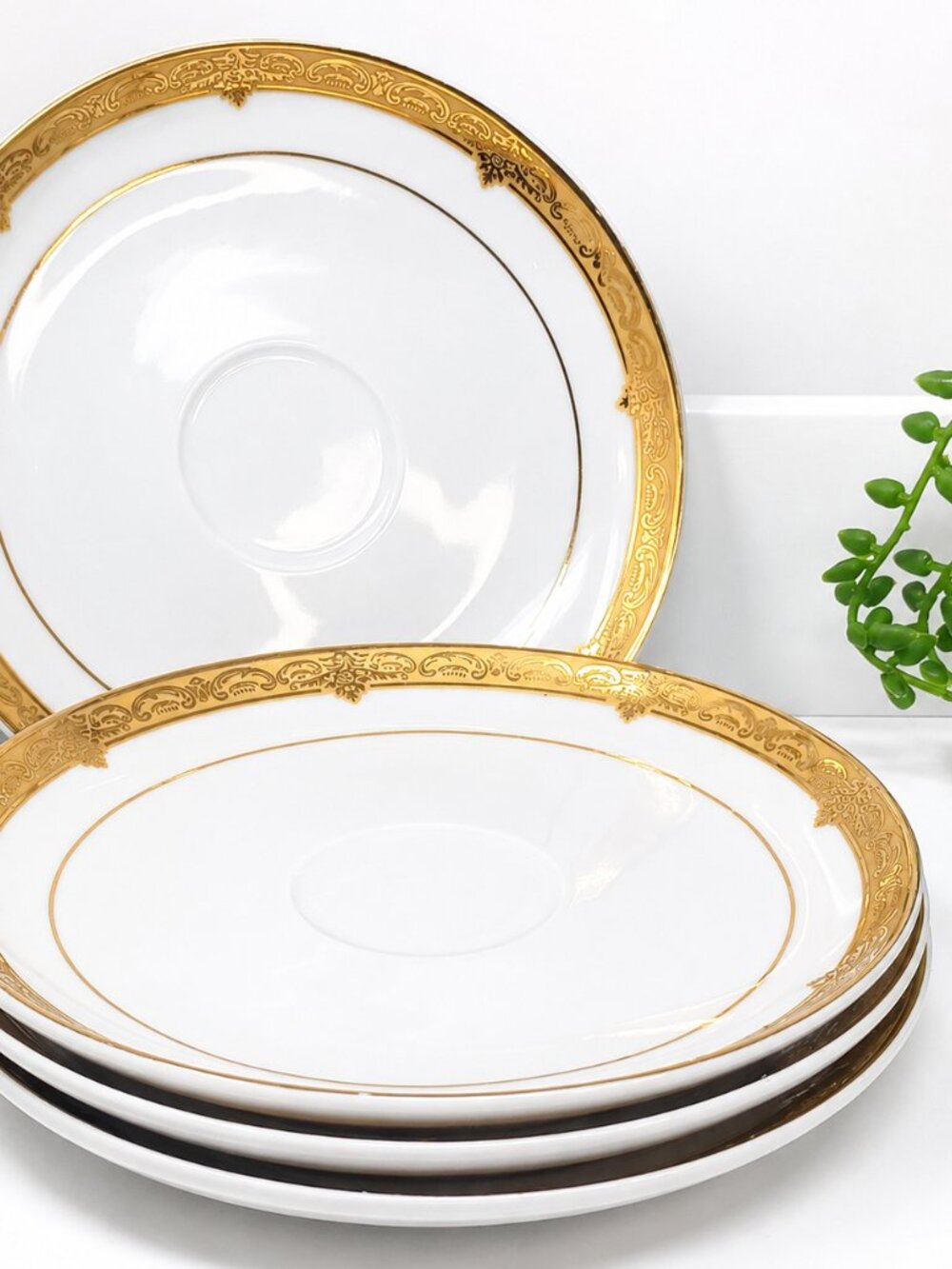 Pegasus Elegant 4pc Gold Rimmed White With Gold Trim 6.Inch Saucer's